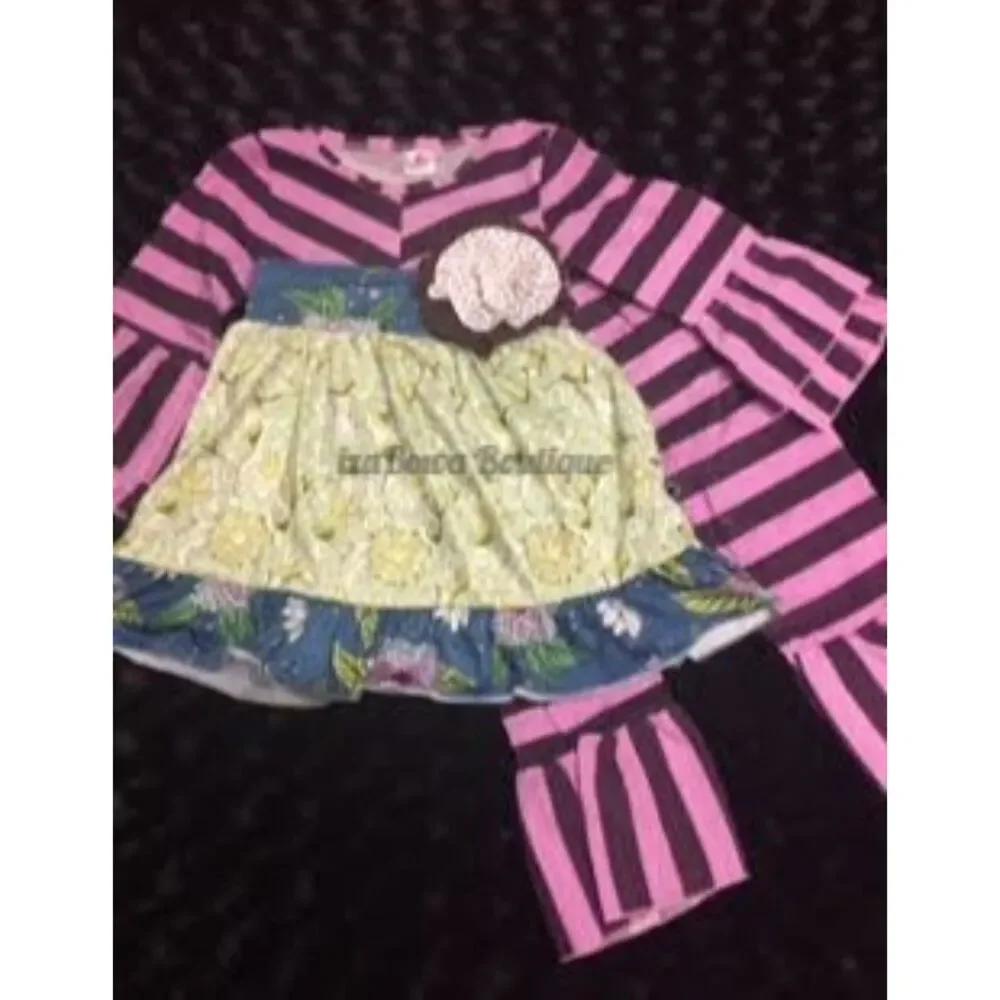 Purple Stripe Boho Dress and Ruffle Pant Set 11462XL  6-7 years  (I)NWT Boutique